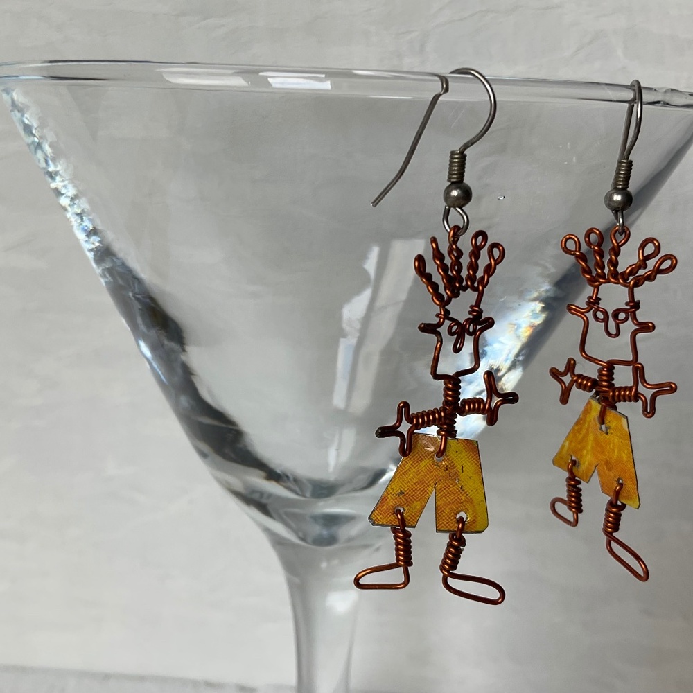 🧚 2/$15 Recycled Tin Can & Wire "Dancing Boys" Pierced Earrings Handmade Kenya